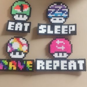 Perler bead eat sleep rave repeat mushrooms